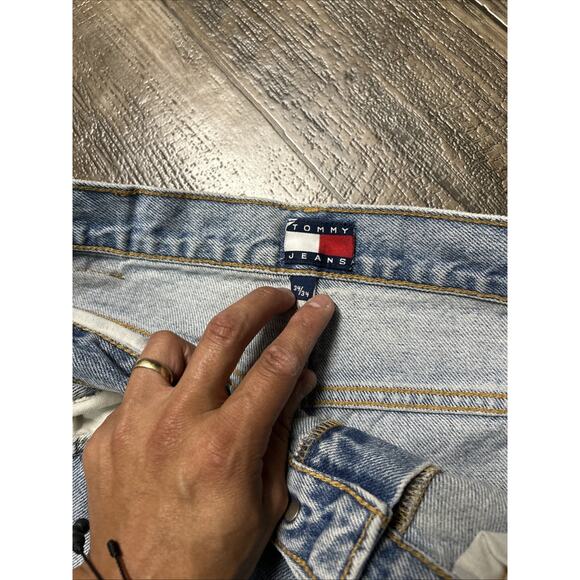 Vintage Tommy Jeans Mens 34x34 Light Wash Denim Flag Y2K 90s Dad Pants - Picture 3 of 9